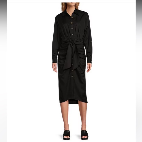 NWT Antonio Melani Roxanne Point Collar Ruched Tie Waist Shirt Dress - Picture 4 of 9